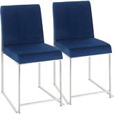 High Back Fuji Dining Chair in Blue Velvet & Brushed Stainless (Set of 2)